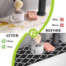 1pc Black Diamond Grid Sink Faucet Absorbent Mat, Drainage Mat, Kitchen, Bathroom Sink, Countertop, Drainage Mat, Diatomaceous Earth Wash Basin, And Trimmable Quick-Dry Mat. - Multicolor - View 9