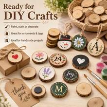 IMIKEYA 100Pcs Small Wood Log Slices Crafts 1.5-3CM Assorted Unfinished Wood Slices Bulk Natural Round Log Discs Crafts, Rustic Home Decor, Wedding Centerpieces, Party - 1 Set Wood KeyChain DIY - View 8