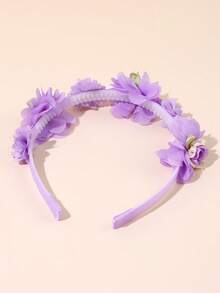 1pc Pink, Yellow, Purple Tulle Flower Headband With Chiffon Flowers, Gradient Roses And Rhinestone Decor, Cute Fashion Hair Accessory For Girls, Birthday, Party & Daily Wear - Multicolor - View 6