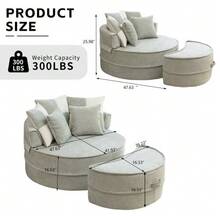 Round Beige Sofa With 5 Cushions And Pouf, Ideal For The Living Room And Bedroom. - Mint Green - View 3