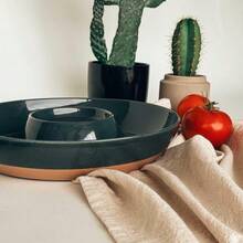Mora Ceramic Chips And Dip Serving Tray: Large Divided Party Bowl Set Chips Salsa, Veggies Dip, Fruit, Snacks, Entertaining, Hosting, Etc. Minimalist Design Modern Hostess - Charcoal - 查看 6