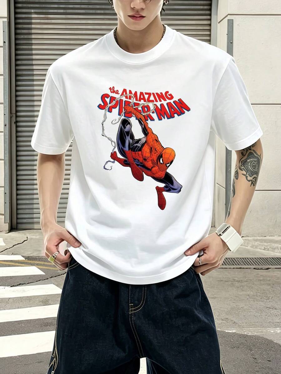 T-shirt graphique Marvel Comics The Amazing Spider-Man, 100 % coton, vêtements homme, t-shirts d'été, série Marvel, cadeaux homme, streetwear - Blanc - Voir 1