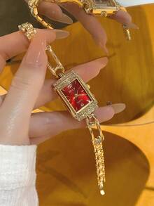 1pc Women's Elegant Gold Bangle Watch, Small Durable Fashion Square Dial, Charming Women's Gift, Suitable For Daily Wear - Gold - View 2