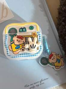 1pc Cute Cartoon Dog Pizza Print Clear Hard Earbuds Case, Compatible With AirPod1/2/3/4/Pro/Pro 2/Pro 3, Shockproof Headphone Protective Cover With Matching Keychain - Multicolor - View 7