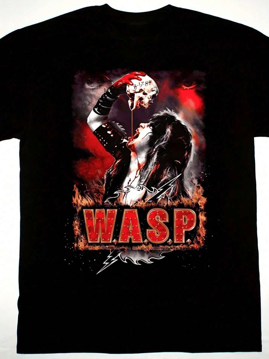 VintageItem Picture Wasp Band Graphic T Shirt Unisex Heavy Metal Band Tee Wit (2)Summer Tops - Black - View 1