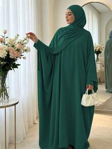 1pc Solid Color Batwing Sleeve Muslim Dress, Conservative Prayer, Outing, Classic Versatile Abaya For Women's Daily Wear, Suitable For All Seasons - Multicolor - View 10