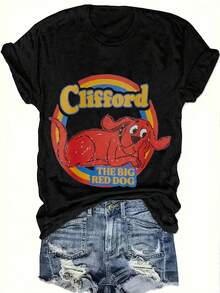 Women's T-Shirts 100% Cotton 2026 Clifford The Big Red Dog Graphic T-Shirt - Casual Short Sleeve Crew Neck T-Shirt, Soft And Comfortable Fit, Grey With - 黑色 - 查看 1