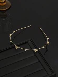 1pc Daily Casual Versatile Rhinestone Flower Alloy Thin Headband Hairband - Gold - View 2