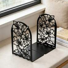 Hollow Metal Bookend With Natural Floral Pattern, Suitable For Organizing And Decorating Bookshelves And Bookcases, An Artistic Gift For Book Lovers, Bibliophiles And Office Workers - One Size - View 5