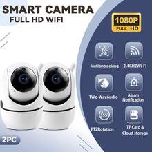 2 piezas Cámara de inteligente 1080P Full HD blanca, monitoreo, cámara de red, visión nocturna infrarroja, compatible con WiFi 2.4G, detección de seguimiento de movimiento, almacenamiento en tarjeta SD/nube (tarjeta no incluida), alimentada por USB, intercomunicador de audio bidireccional, visualización remota, detección de seguimiento de movimiento, monitoreo panorámico, cámara inteligente para interiores del hogar - Blanco - Ver 14