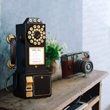 Teléfono antiguo con esfera giratoria modelo de teléfono fijo clásico accesorios clásicos para teléfono de 9.8 pulgadas de largo x 6.3 pulgadas de ancho x 19.7 pulgadas de alto negro retro para - Negro C - Ver 6