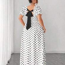 dagjydgfyja  Vestido de manga corta con cuello de mariposa con lazo y estampado de lunares elegante y vintage para mujer de talla grande, primavera/verano - Azul marino - Ver 11