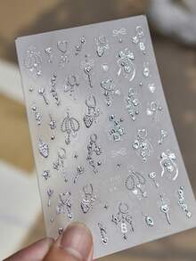 1 Sheet Silver Stamping Keys Strawberry Five-Pointed Star Starlight Ring String Adhesive Embossed Nail Art Stickers Manicure Decals - Multicolor - View 3