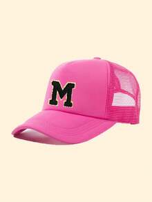 1pc Child's Pink 26 Letter Print Mesh Kids Cap,Girls Boys Unisex Baseball Sunvisor Hat, Suitable For Outdoor Activities And Daily Wear, Sun Protection - Hot Pink - View 6