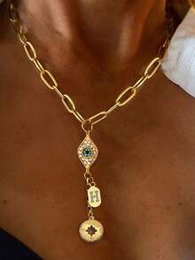 1pc Gold Initial Necklace, Luxury Letter Pendant Chain With Evil Eye, Exquisite Holiday Party Gift For Women - Yellow Gold - View 23
