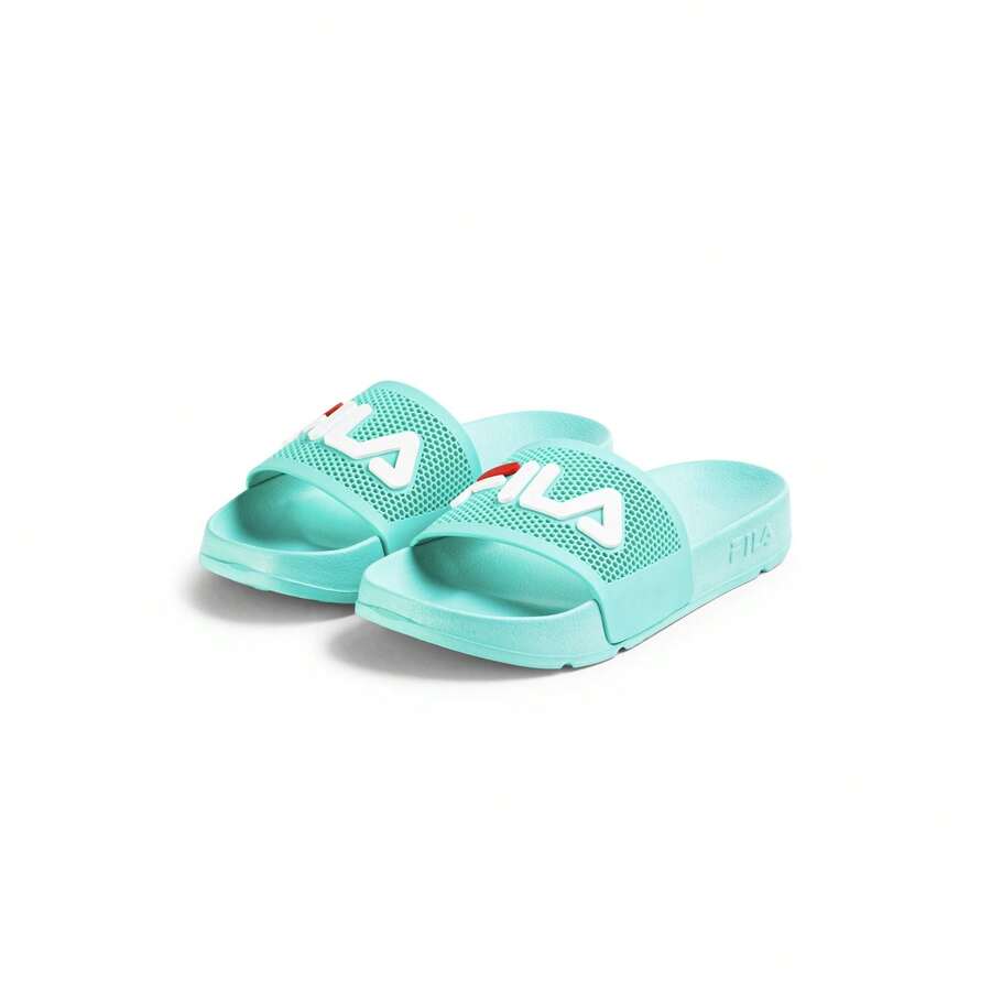 FILA Women's Slide Flip Flops, Morro Bay Spiro Wmn, Rubber And Gel, 3D Logo, Wide Strap With Hexagonal Pattern, Pool And Beach Sandals, Everyday Lifestyle Use, Sizes 36-41 - Mint Green - View 1