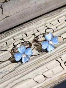 1pc Summer Versatile Transparent High-End Design Fashionable Dreamy Floral Earrings - Baby Blue - View 5