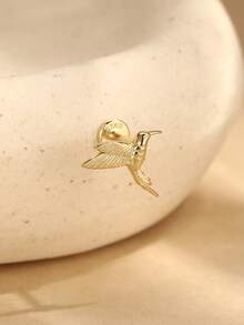 EleRunis 1pc 925 Sterling Silver Delicate Animal Bird Flat Back Labret/Cartilage/Helix/Conch/Spiral Ear Stud Threaded Piercing Jewelry For Daily Wear, Wedding And Party - Gold - View 4