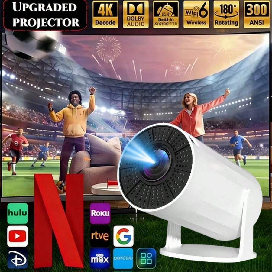 XBJ New Mini Projector 2026 Android 14, 4K UHD Supports 600 ANSI Lumens, 180° Projection Angle, Autofocus Automatic Keystone Correction, WiFi 6 Bluetooth 5.4 Screen Mirroring, Ultra-Quiet For Gaming Home Theater Office Education Outdoor Garden, Portable Projector As An Ideal Mother's Day Gift - Phích cắm loại C của EU (220-240V) - Xem 1