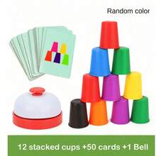 Cup Stacking Game Set, Desktop Puzzle Competition Game, Color Sorting Recognition Early Education Training, Logical Thinking Training, Cup Stacking Interactive Toy, Boys Girls Children's Day Party Gift - Multicolor - View 6