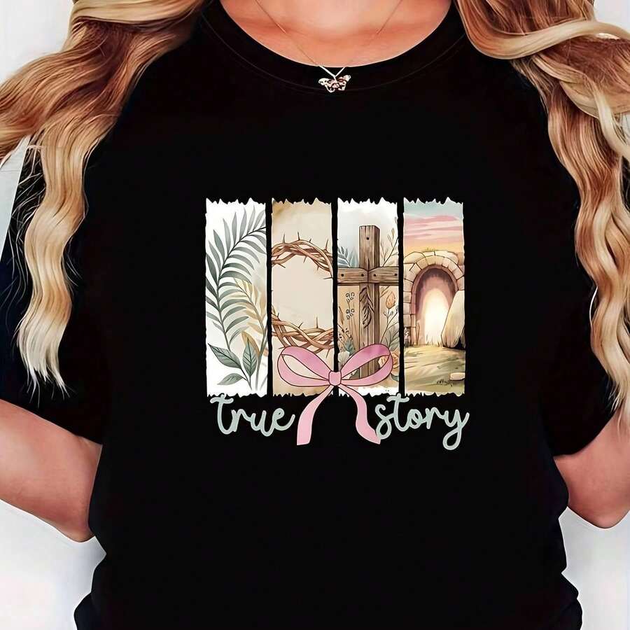 Camiseta para Mujer con Estampado de Diente y Pasta Dental, Manga Corta - Negro - Ver 1