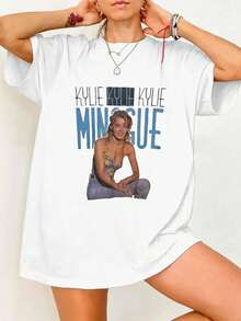 Retro 80s Pop Star Vintage Style Oversized Graphic Tee - White - View 1