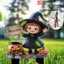Phù hợp cho cả bốn mùa, in phẳng 2D, 1 cái, biển chào mừng phù thủy nhỏ Halloween, cọc cắm vườn, trang trí vườn cắm đất, trang trí sân, quà tặng lễ hội, trang trí ngoài trời bằng acrylic, thiết kế phù thủy nhỏ, trang trí chủ đề Halloween - A - Xem 2