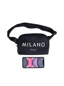 Bolso bandolera mini con estampado italiano de Milán, correa de hombro ajustable, bolso de cintura con estampado italiano, bolso de cintura pequeño de nailon, bolso de almacenamiento impermeable para deportes y fitness, bolso bandolera multifuncional para el pecho, bolso de cintura pequeño, adecuado para deportes, correr, viajar, senderismo - Multicolor - Ver 5