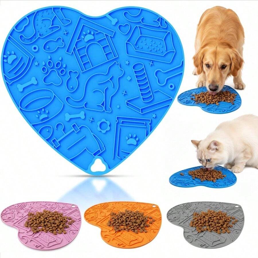 Dog Slow Feeder Puzzle U2014 Interactive Puzzle Feeder Bowl, Dog Puzzle Feeder, Dog Lick, Mental Stimulation Indoor Cats Dogs, Anti - Gulp, Fun Durable Heart ShapePink - 藍色 - 查看 1