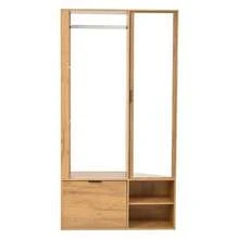 Wardrobe 100 X 33 X 190 Cm With Entryway, 6-In-1 Entryway Wardrobe, Including A Coat Rack, Hanging Rail, Mirror, And Shelf. Width: 100 Cm. Low Door. Wood Color. - Natural Color - View 10