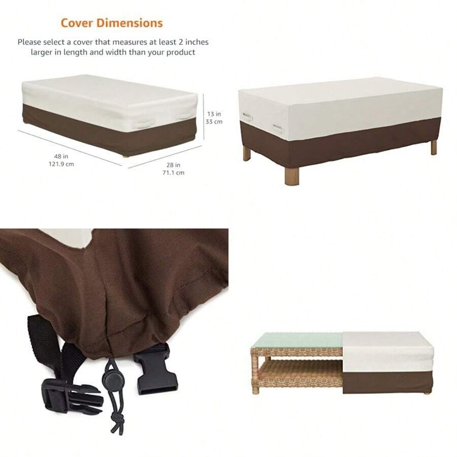 Basics Outdoor Patio Coffee Table Cover Beige/Tan - Beis - Ver 1