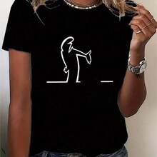 2026 Women's Quality Casual Cotton T-Shirt, Women's T-Shirts With Cartoon And Wine Print, Fun And Fashionable Clothes For Spring Summer, Elegant Women's T-Shirt, Printed T-Shirt For Girls, Unisex Basic T-Shirt - 黑色 6 - 查看 1