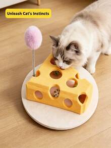 Cheese-Shaped Cat Puzzle Toy, Yellow & Green Dual-Color Interactive Hide-And-Seek Box With Bell - Multicolor - View 4