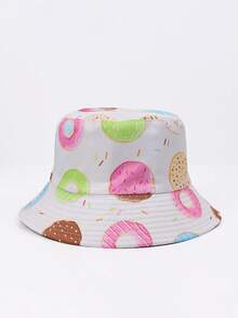 1pc Women's Reversible Donut Print Bucket Hat, Sweet Candy Pattern Sun Cap, Foldable UV Protection For Beach & Festivals - Donut-shaped Double-sided Fisherman's Hat - View 4