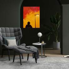 Pintura al Óleo 100% Hecha a Mano en 2D, Pintura Decorativa al Óleo, Pintura Decorativa Moderna Minimalista, Arte de Silueta de Bombero, Pintura Colgante, Fondo de Llama Rojo Naranja, Pintura en Lienzo con Tema de Héroe, Decoración de Pared para Sala de Estar, Dormitorio, Oficina, Accesorios para el - Enmarcado - Ver 2