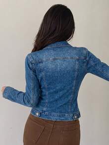 Slim Denim Jacket With Premium Distressed Details,  Urban Style. - 中藍色 H3NZY03 - 查看 4