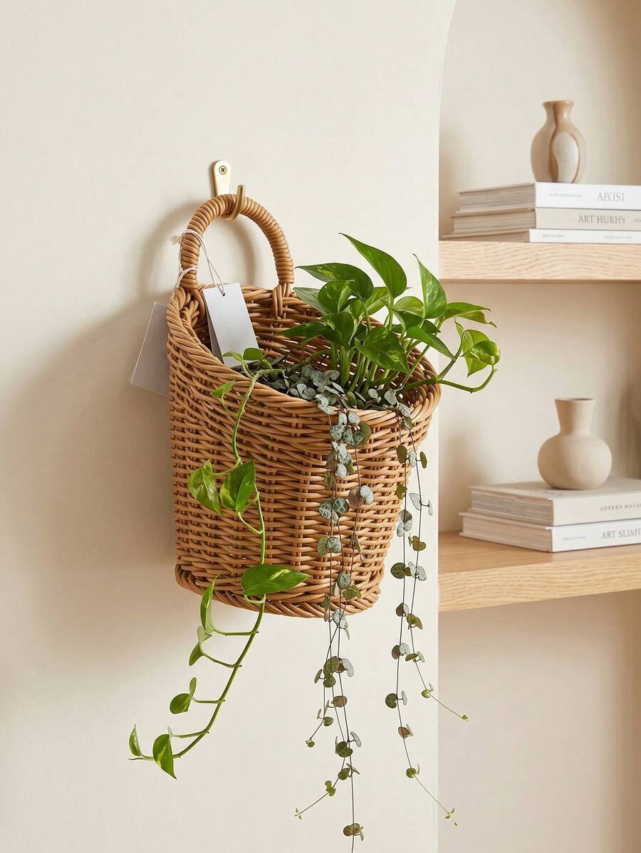 1pc/3pcs (S+M+L) Boho Faux Rattan Storage Basket Set, Durable Easy-Clean Woven Kitchen Organizer For Utensils, Tableware, Decor & Plants - Brown - View 1