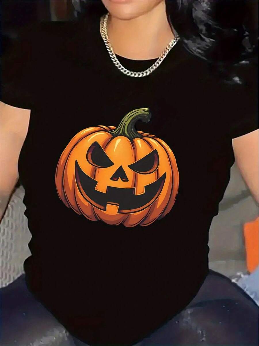 Camiseta de poliéster con diseño de calabaza para fiesta de Halloween, duradera y cómoda, ideal para reuniones de interior, accesorio de disfraz festivo, tela ligera, perfecta para bares y r - Negro - Ver 1