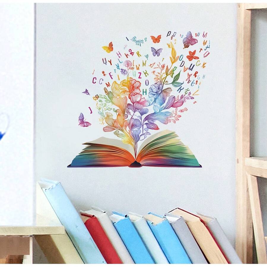 1pc The "Flowers Of Knowledge" Tree Grows From Book Pages. Wall Stickers, PVC Removable Self-Adhesive Waterproof Stickers, Suitable For Living Rooms, Bedrooms, Dining Rooms, Study Rooms, And Home Decor - Wall Stickers - View 1