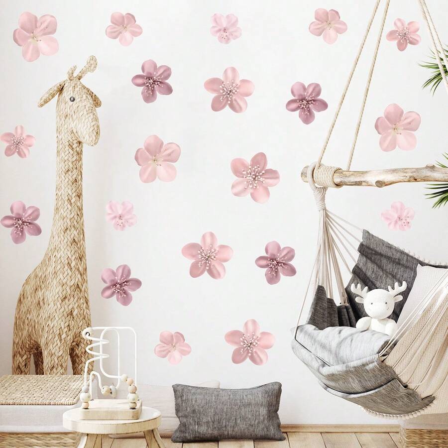 Light Color Floral DIY Self-Adhesive Wall Sticker, Removable Wall Decal Paper For Bedroom Background Wall Decoration - A - View 1