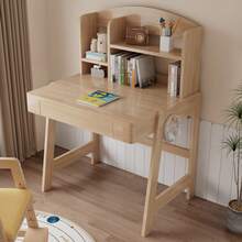 Children's Table, Height-Adjustable Wooden Desk For Children, Natural Color, With Drawers, Storage Space And Hooks For Children Over 6 Years Old - Wood Color - View 3