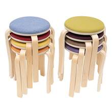 WUPYI 8 Pcs Stackable Round Stool Padded Seat Curved Wood Space-Saving Stool Furniture Stool Household Dining Stool - Multicolor - View 12