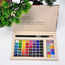 Set de peinture aquarelle portable 60 couleurs 1ml, 48 couleurs de peinture unicolore + 12 couleurs de peinture perlière, comprend 2 pinceaux, emballage boîte cadeau exquis, facile à appliquer, choix idéal pour la création artistique professionnelle - Ensembles - Voir 10