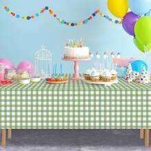 1/3pcs Light Green Plaid Tablecloth 54 X 108 Inches Disposable Rectangular Picnic Table Cover For Birthday Party, Christmas Theme Party Table Decor, Picnic Table Mat, Wedding Party Decoration - Multicolor - View 6