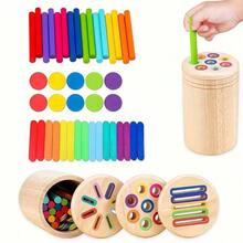 Wooden 6 In 1 Multifunctional Color Sorting Cups - Vibrant Rainbow Blocks, Counting & Color Recognition Game, Ideal For Birthdays & Christmas Gifts, Educational Toy|Playful Design|Durable Wooden Construction, Colorful Building Blocks - Multicolor - View 2