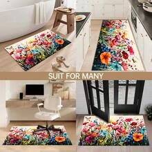 1 pieza Alfombra de cocina con estampado floral de primavera, alfombra antideslizante para el suelo, alfombra decorativa para fiestas festivas, alfombra, alfombra resistente al aceite, alfombra de secado rápido, adecuada para cocina, pasillo, baño, lavandería, decoración del hogar - Multicolor - Ver 2