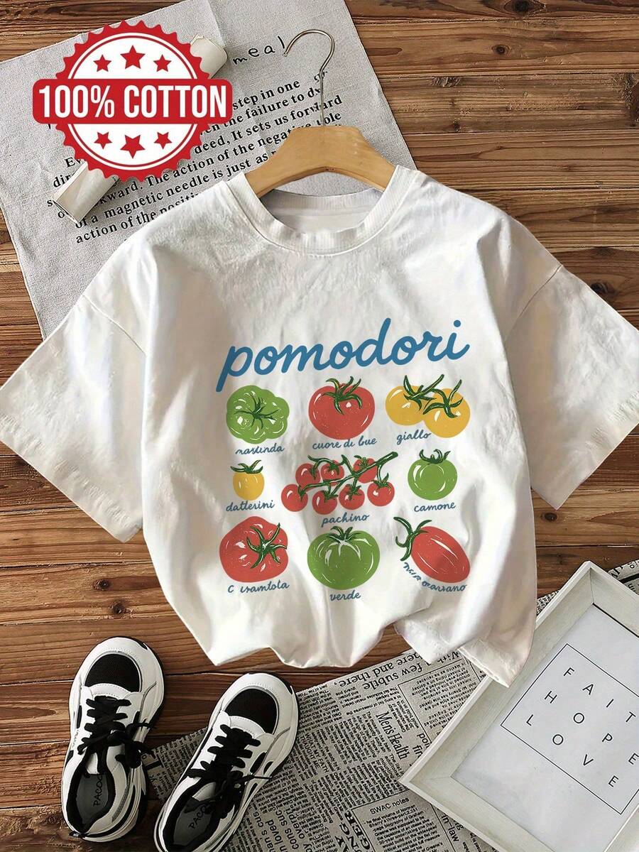 Minimalist. 100% Cotton. Short-Sleeved, Round-Neck Printed T-Shirt, Casual Spring/Summer Top, Women's Clothing. Spring/Summer Top.