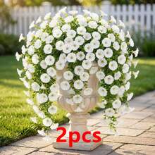 2/4/6/8pcs Hanging Artificial Silk Flower Vine Green Eucalyptus Plants, Outdoor UV Resistant, Suitable For Wedding, Porch, Living Room, Office Wall, Patio, Bookshelf, Home Decor - White - View 9