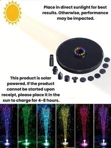 1/2個裝戶外太陽能水幫浦，附12個噴嘴與變色LED燈，IP44防水，適用於鳥浴盆、花園水景、一體式餵鳥器與飲水器，美化露台與庭院裝飾 - A - 查看 4