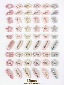 10/30/40入 隨機淺色系 Ins風可愛亮片亮粉彈簧夾 星星蝴蝶熊雲朵流星水滴蝴蝶結髮夾 瀏海夾 額前髮夾 側邊髮夾 甜美女孩髮飾 日常搭配派對髮飾 - 彩色 - 查看 12